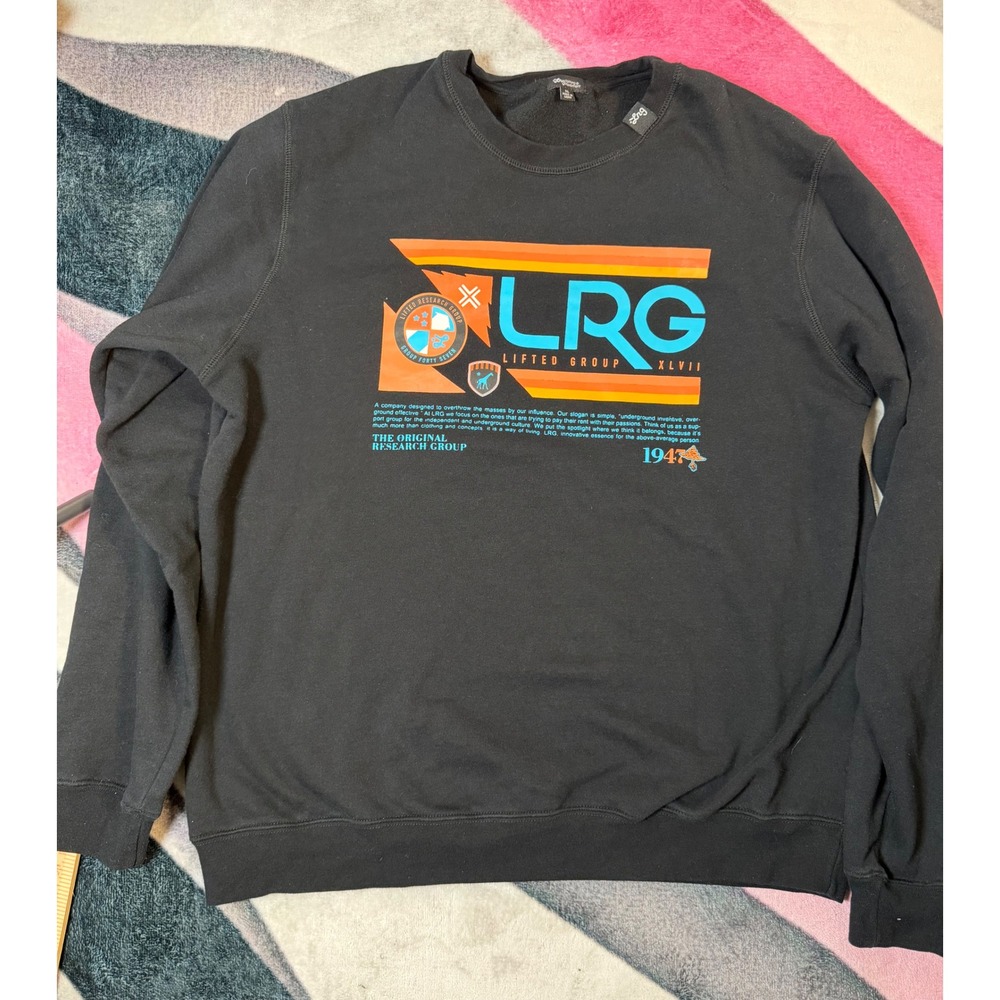 LRG Lifted Research Group Mens Black Graphic Crewneck Sweatshirt XL Pullover